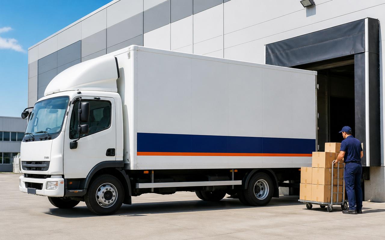 Fedix delivery truck loading packages at a distribution hub